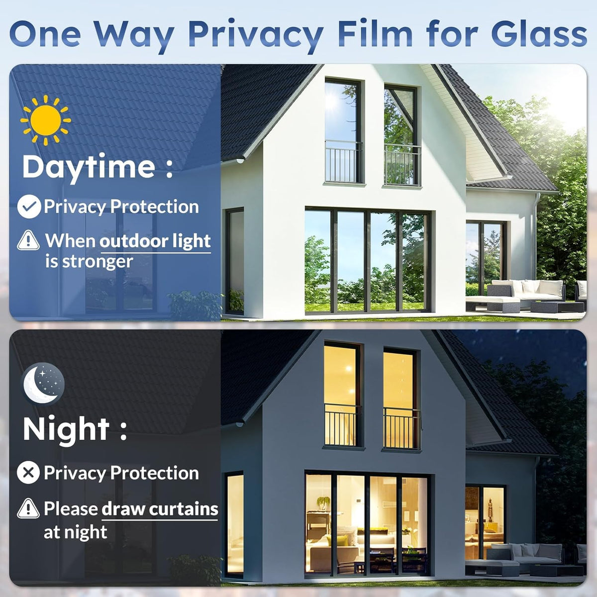 Transform Your Space with Silver Heat Reflective Window Film - One Way Mirror Privacy Tint for Ultimate UV Protection, 44.5 x 200 cm