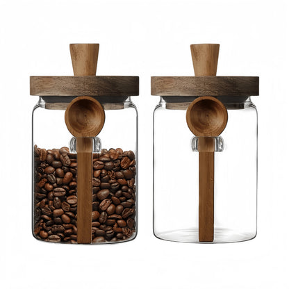 Elevate Your Kitchen with 20.3Oz Airtight Glass Food Storage Jars - Stylish Bamboo Wood Lid & Spoon for Coffee, Tea, and More - Perfect Mother’s Day Gift!