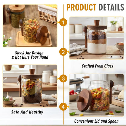 Elevate Your Kitchen with 20.3Oz Airtight Glass Food Storage Jars - Stylish Bamboo Wood Lid & Spoon for Coffee, Tea, and More - Perfect Mother’s Day Gift!