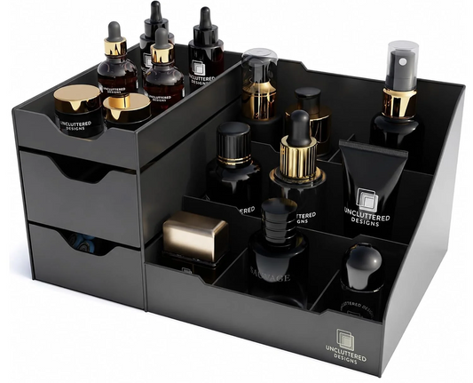 Elevate Your Grooming Routine with the Large Black Cosmetic Organizer - Perfect Multi-Drawer Storage for Aftershave, Deodorant, Beard Care, and More!