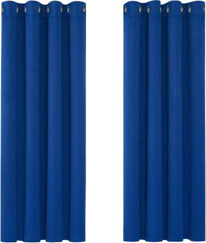 Luxurious Thermal Insulated Blue Eyelet Blackout Curtains - Perfect for Bedroom & Living Room, 46 x 54 Inch, Set of 2 Panels