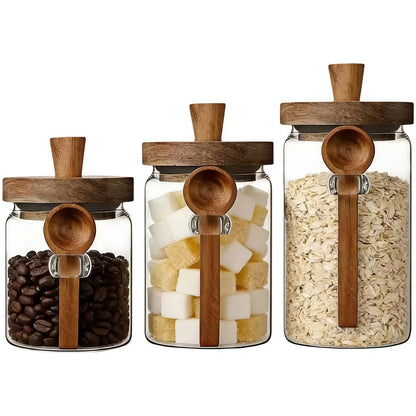 Elevate Your Kitchen with 20.3Oz Airtight Glass Food Storage Jars - Stylish Bamboo Wood Lid & Spoon for Coffee, Tea, and More - Perfect Mother’s Day Gift!