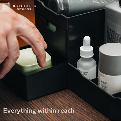 Elevate Your Grooming Routine with the Large Black Cosmetic Organizer - Perfect Multi-Drawer Storage for Aftershave, Deodorant, Beard Care, and More!