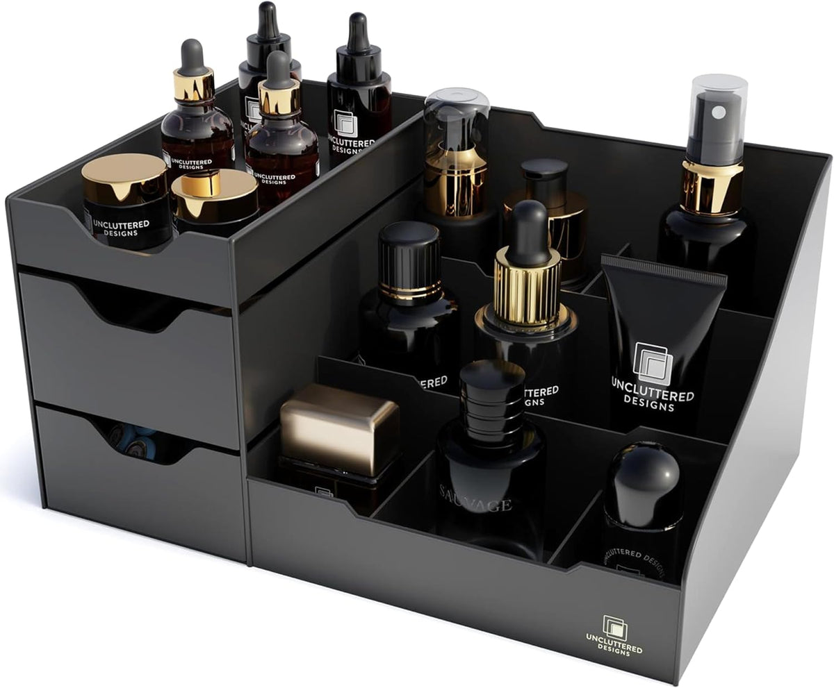 Elevate Your Grooming Routine with the Large Black Cosmetic Organizer - Perfect Multi-Drawer Storage for Aftershave, Deodorant, Beard Care, and More!