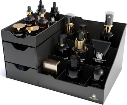 Elevate Your Grooming Routine with the Large Black Cosmetic Organizer - Perfect Multi-Drawer Storage for Aftershave, Deodorant, Beard Care, and More!