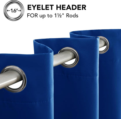 Luxurious Thermal Insulated Blue Eyelet Blackout Curtains - Perfect for Bedroom & Living Room, 46 x 54 Inch, Set of 2 Panels