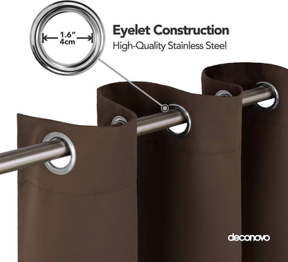 Transform Your Space with Mocha Thermal Insulated Grommet Blackout Curtains - Set of 2 Panels (46 x 54 Inch)