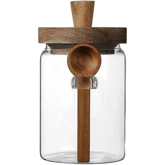 Elevate Your Kitchen with 20.3Oz Airtight Glass Food Storage Jars - Stylish Bamboo Wood Lid & Spoon for Coffee, Tea, and More - Perfect Mother’s Day Gift!