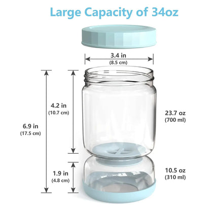 LUVAN 34Oz Glass Pickle Jar with Strainer Flip - Leakproof Airtight Kitchen Storage for Olives, Jalapenos, and Sliced Pickles - Dishwasher Safe Hourglass Design
