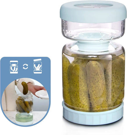 LUVAN 34Oz Glass Pickle Jar with Strainer Flip - Leakproof Airtight Kitchen Storage for Olives, Jalapenos, and Sliced Pickles - Dishwasher Safe Hourglass Design