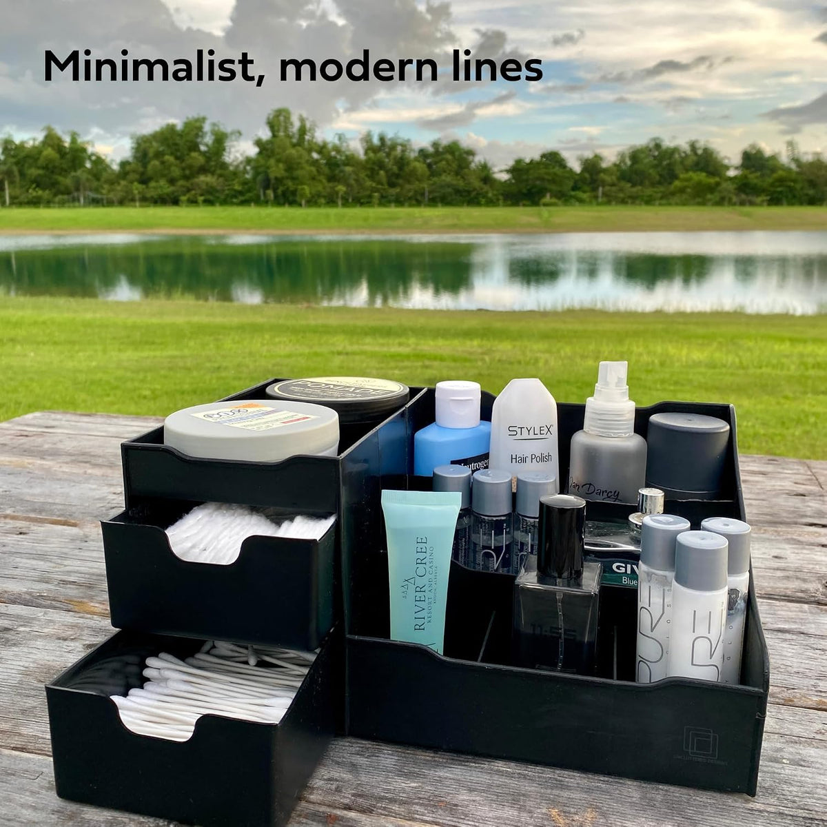 Elevate Your Grooming Routine with the Large Black Cosmetic Organizer - Perfect Multi-Drawer Storage for Aftershave, Deodorant, Beard Care, and More!