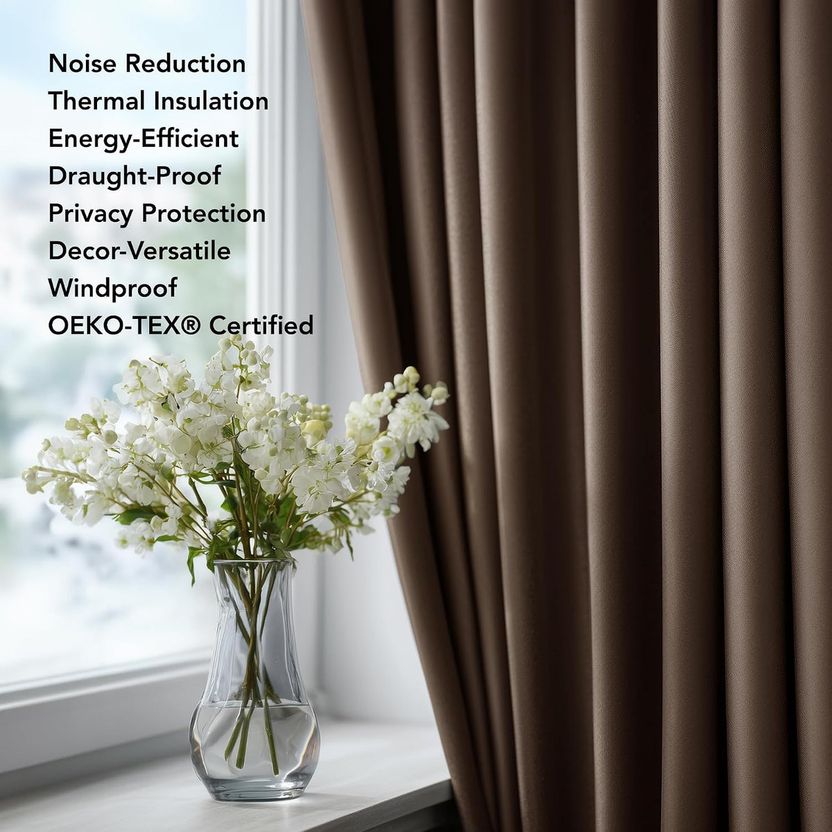 Transform Your Space with Mocha Thermal Insulated Grommet Blackout Curtains - Set of 2 Panels (46 x 54 Inch)