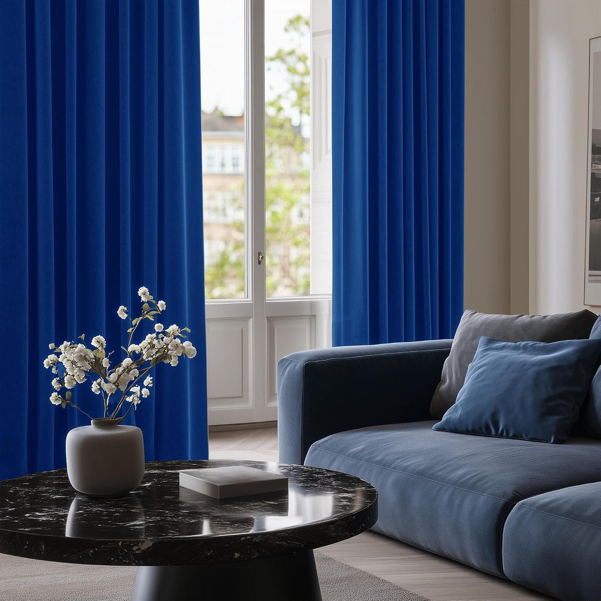 Luxurious Thermal Insulated Blue Eyelet Blackout Curtains - Perfect for Bedroom & Living Room, 46 x 54 Inch, Set of 2 Panels
