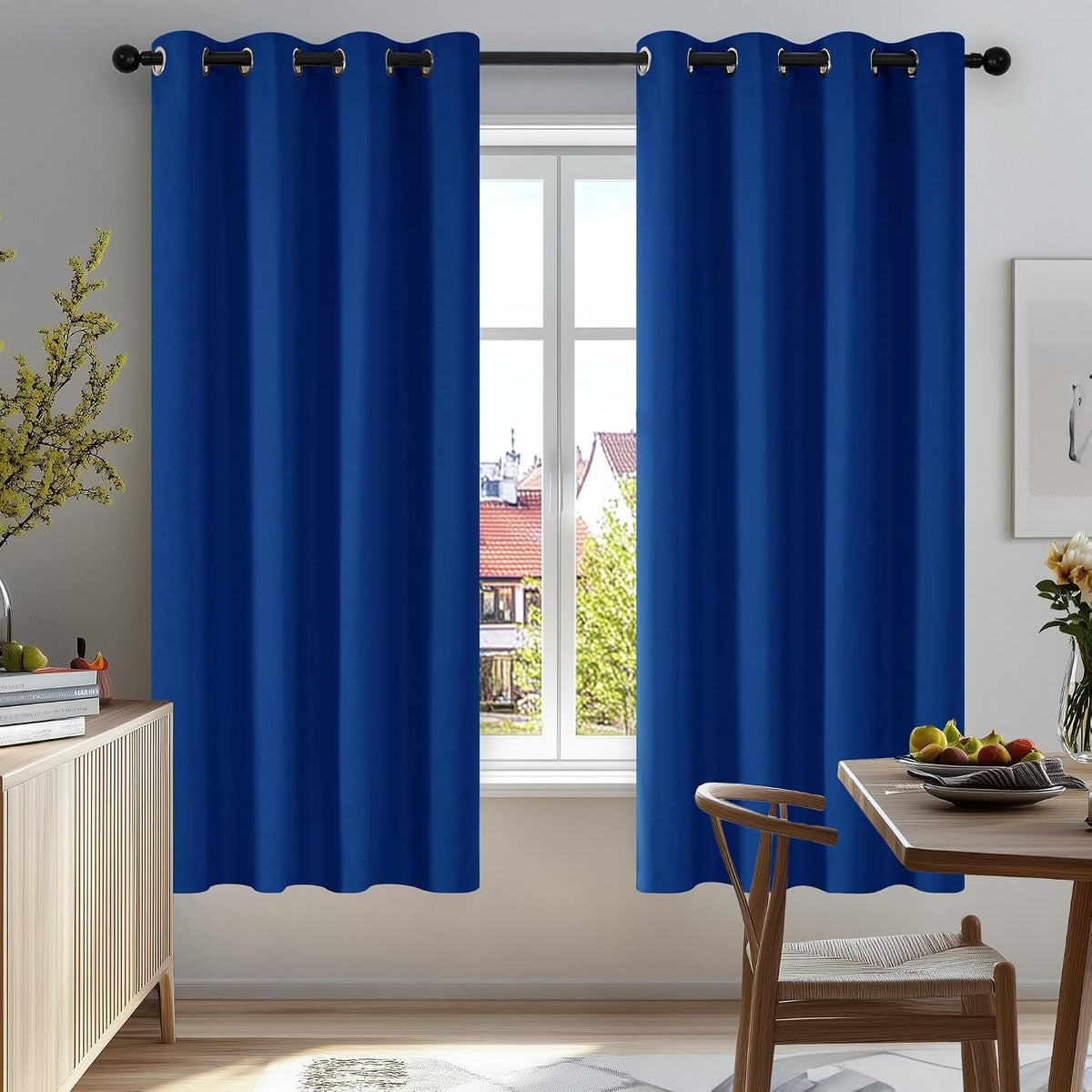 Luxurious Thermal Insulated Blue Eyelet Blackout Curtains - Perfect for Bedroom & Living Room, 46 x 54 Inch, Set of 2 Panels