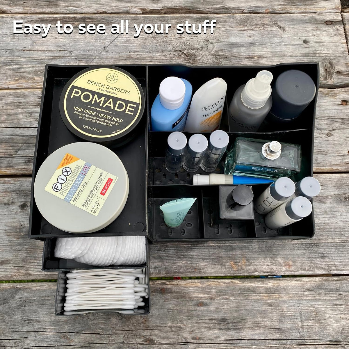 Elevate Your Grooming Routine with the Large Black Cosmetic Organizer - Perfect Multi-Drawer Storage for Aftershave, Deodorant, Beard Care, and More!
