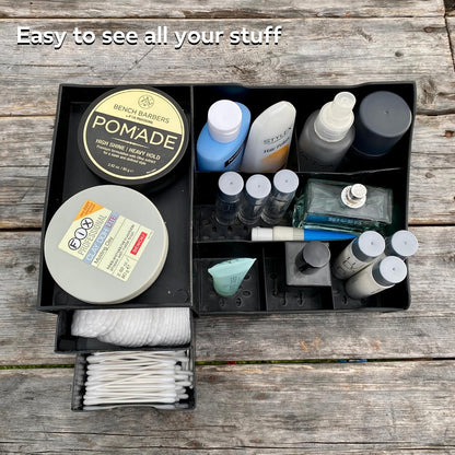 Elevate Your Grooming Routine with the Large Black Cosmetic Organizer - Perfect Multi-Drawer Storage for Aftershave, Deodorant, Beard Care, and More!