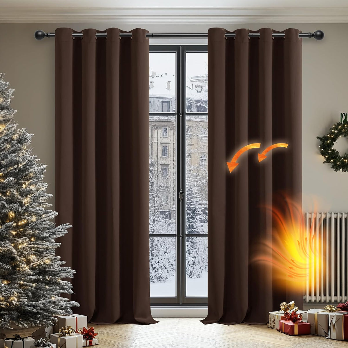 Transform Your Space with Mocha Thermal Insulated Grommet Blackout Curtains - Set of 2 Panels (46 x 54 Inch)