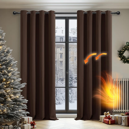 Transform Your Space with Mocha Thermal Insulated Grommet Blackout Curtains - Set of 2 Panels (46 x 54 Inch)