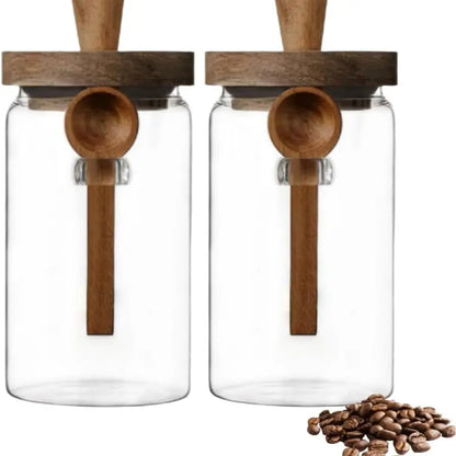 Elevate Your Kitchen with 20.3Oz Airtight Glass Food Storage Jars - Stylish Bamboo Wood Lid & Spoon for Coffee, Tea, and More - Perfect Mother’s Day Gift!