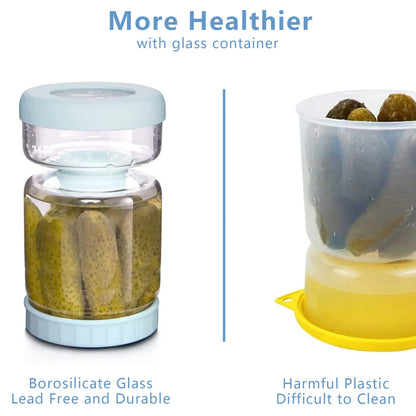 LUVAN 34Oz Glass Pickle Jar with Strainer Flip - Leakproof Airtight Kitchen Storage for Olives, Jalapenos, and Sliced Pickles - Dishwasher Safe Hourglass Design
