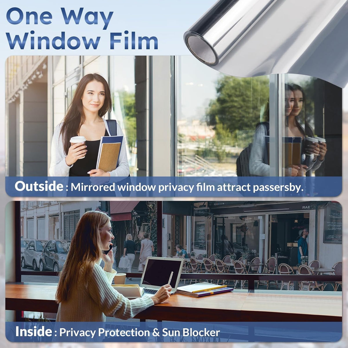 Transform Your Space with Silver Heat Reflective Window Film - One Way Mirror Privacy Tint for Ultimate UV Protection, 44.5 x 200 cm